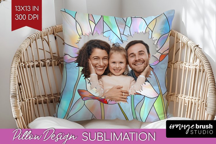 Stained Glass Photo Pillow PNG - Flowers Picture Frame Cover
