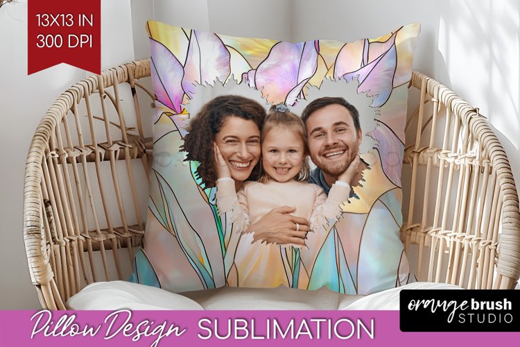 Stained Glass Photo Pillow PNG - Flowers Picture Frame Cover