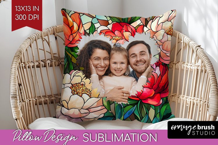 Stained Glass Photo Pillow PNG - Flowers Picture Frame Cover example image 1