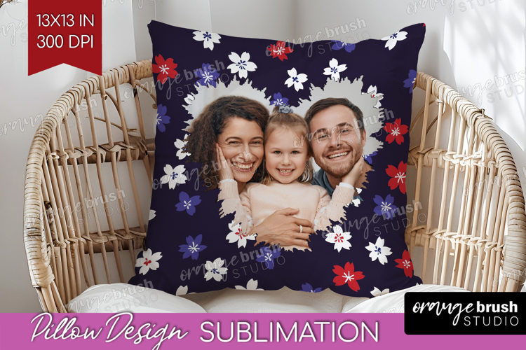 Retro Flowers Photo Pillow PNG - Floral Picture Frame Pillow