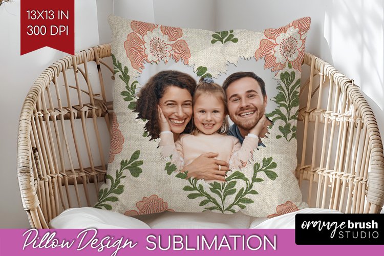 Flowers Photo Pillow PNG - Vintage Floral Picture Frame