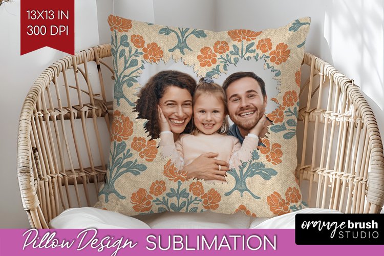 Flowers Photo Pillow PNG - Vintage Floral Picture Frame