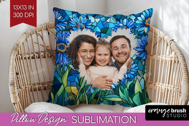 Stained Glass Photo Pillow PNG - Flowers Picture Frame Cover
