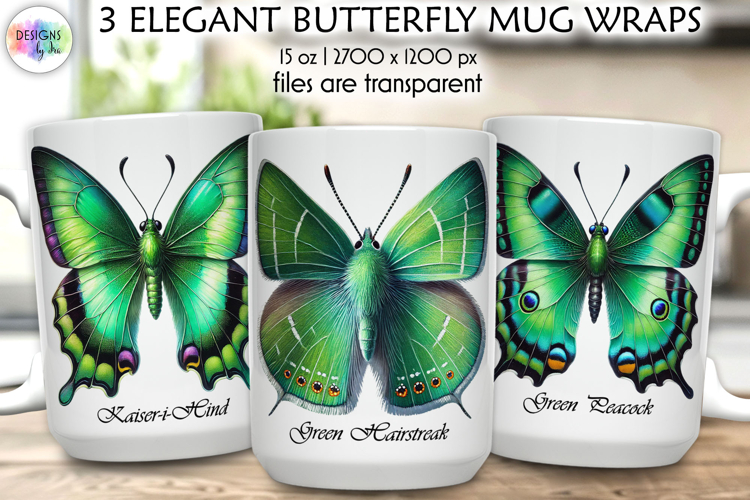 Elegant Butterfly Mug Wrap Sublimation, Botanical Butterfly