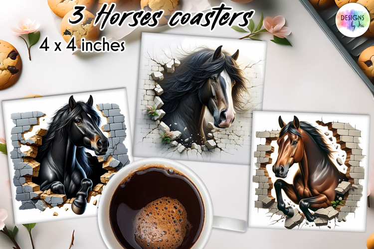 3D Horse Coasters, Wall Break Horse Art, Printable Coaster