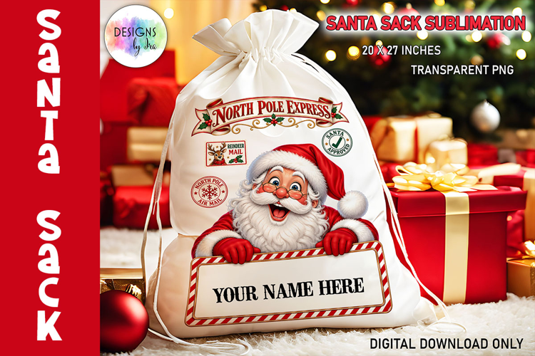 Santa Sack Sublimation, Santa Clause PNG, North Pole Mail