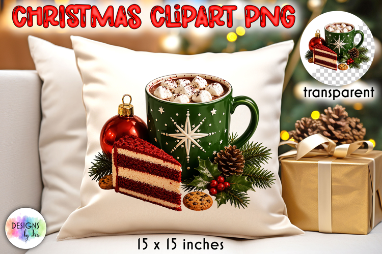 Christmas Cocoa Mug and Red Velvet Cake PNG