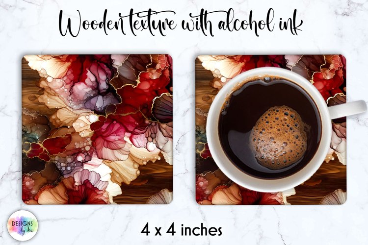Abstract Wooden Coaster | Alcohol Ink Square Coaster Design