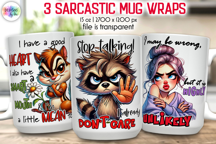 Sarcastic Mug Wrap Sublimation, Funny Quotes PNG, Racoon PNG example image 1