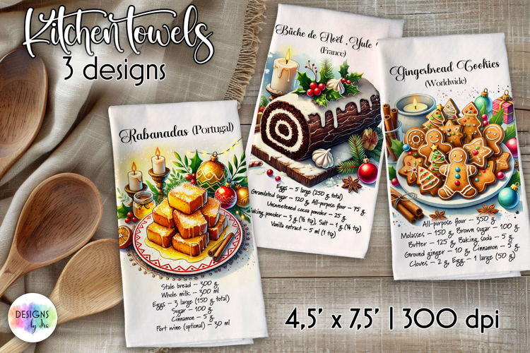 Christmas Recipe Kitchen Towel, Printable Holiday Towels