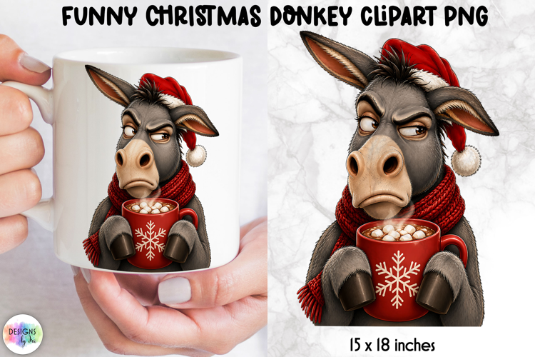 Grumpy Christmas Donkey PNG, Hot Cocoa Clipart