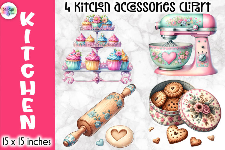 Vintage Kitchen Accessories Clipart, Retro Cooking & Baking