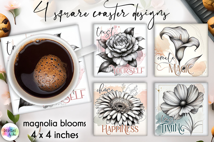 Floral Motivational Coaster Designs, Inspirational Quotes