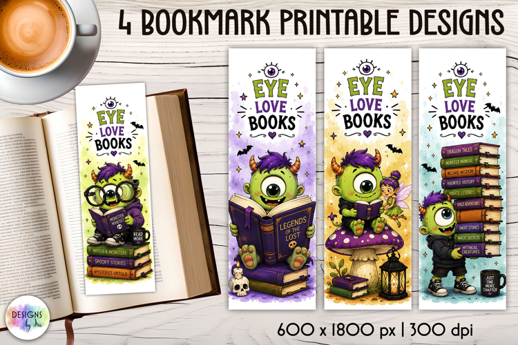 Cute Monster Reading Bookmarks, Eye Love Books