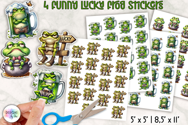 Funny Lucky Frog Stickers, St Patrick’s Day Cartoon Frog PNG