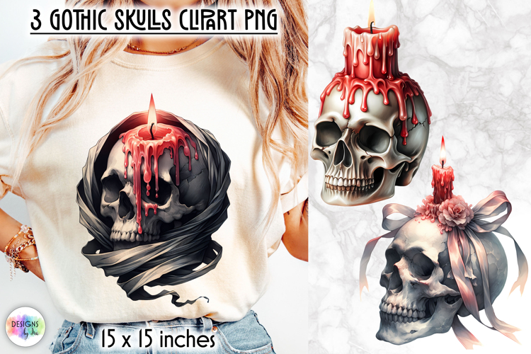 Gothic Skull Clipart, Dark Roses & Crow Skull PNG