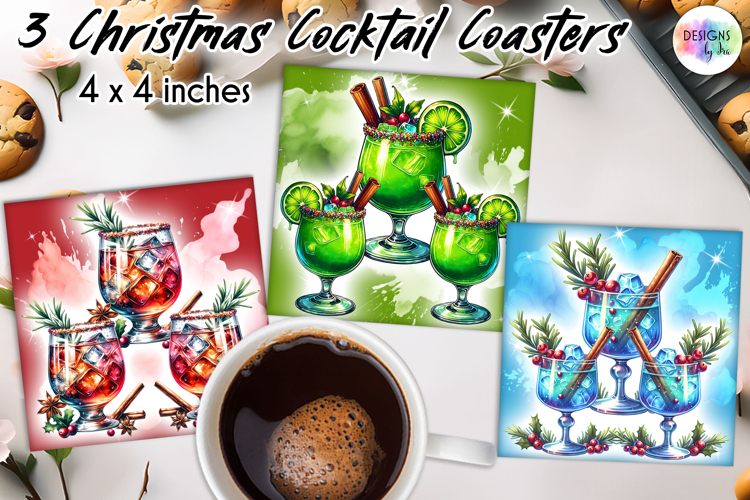 Christmas Cocktail Coasters, Christmas Party Coasters PNG