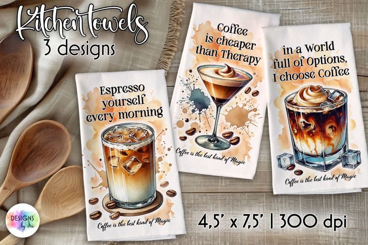 Coffee Cocktails Kitchen Towel, Coffee Lover Dish Towels