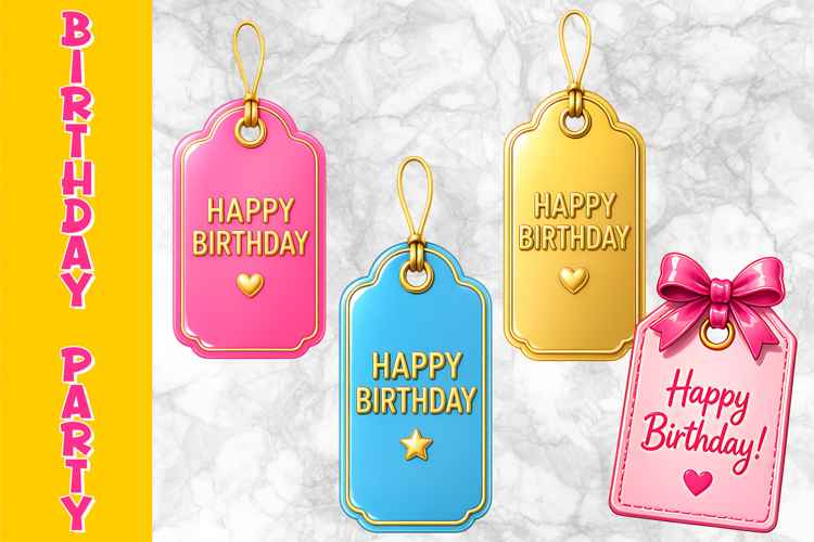 Birthday Accessories Clipart, Birthday Printable Gift Tags