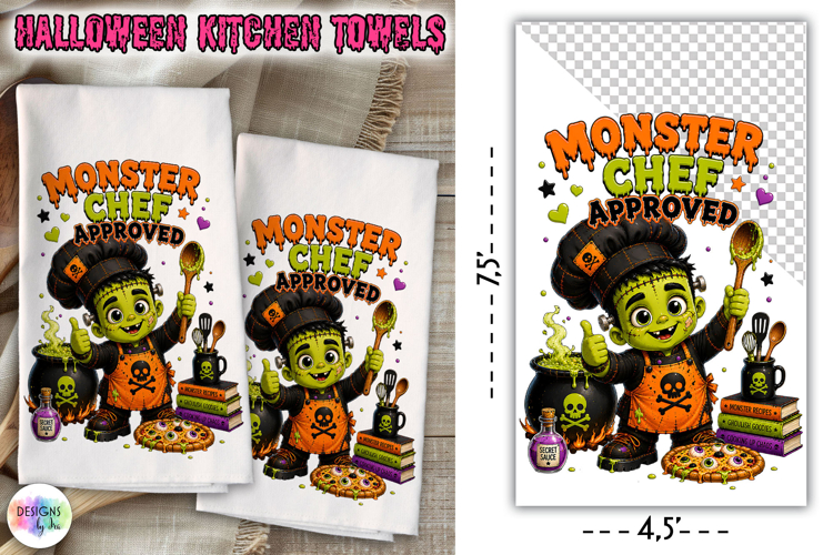 Halloween Kitchen Towel PNG, Monster Chef Approved
