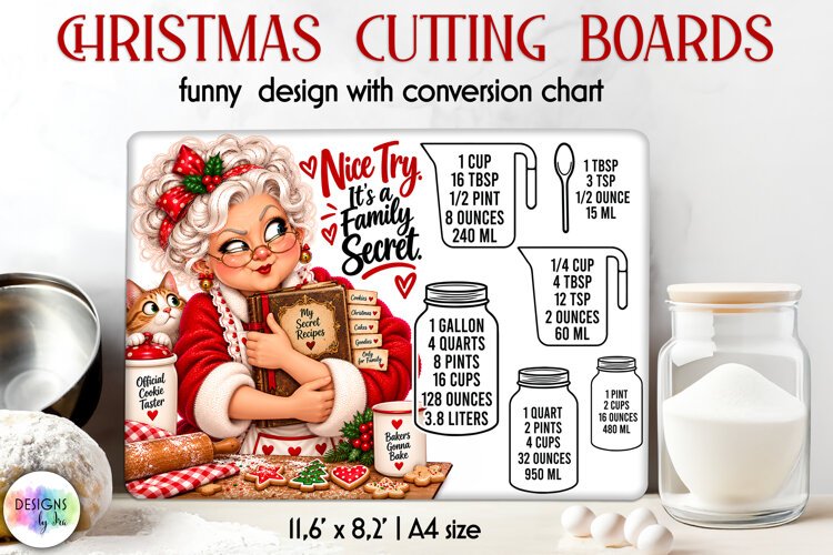 Family Secret Recipe Christmas Cutting Board Sublimation example image 1