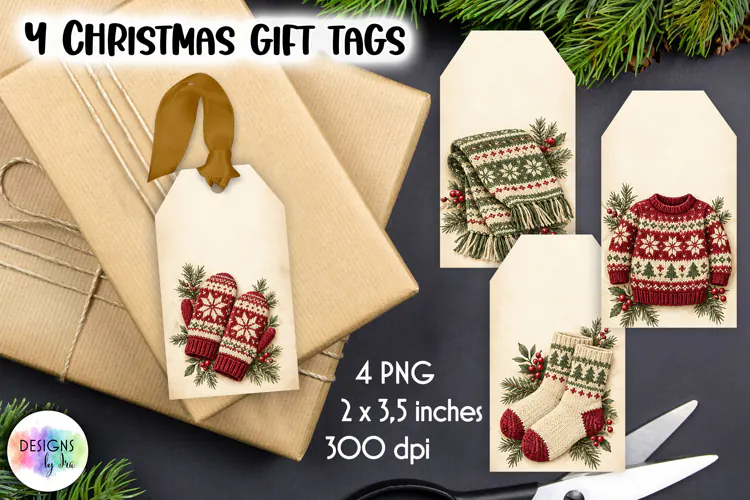 Vintage Gift Tags, Cozy Christmas Knits Gift Tags
