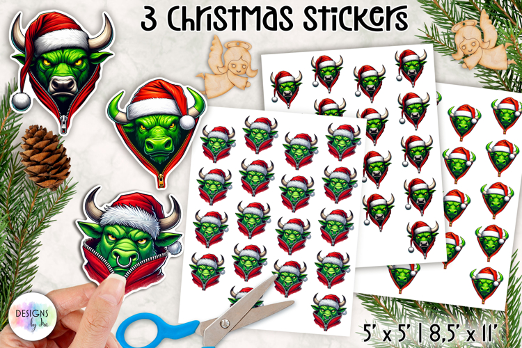 Christmas Grumpy Stickers, Funny Green Character Holiday