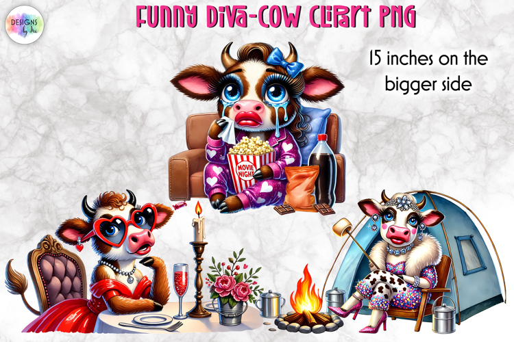 Funny Diva Cow PNG Clipart, Glamorous Cow Sublimation