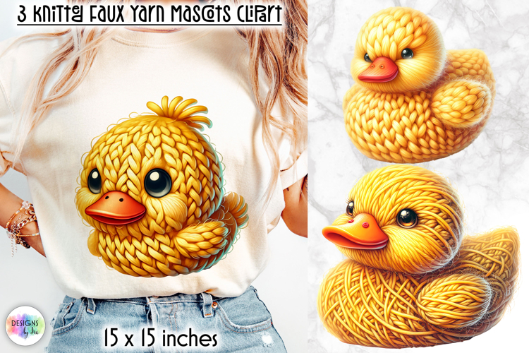 Knitted Duck Clipart, Faux Yarn Plush Duck Mascot Print