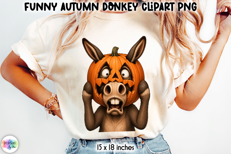 Funny Donkey Stuck in Pumpkin Halloween Clipart PNG