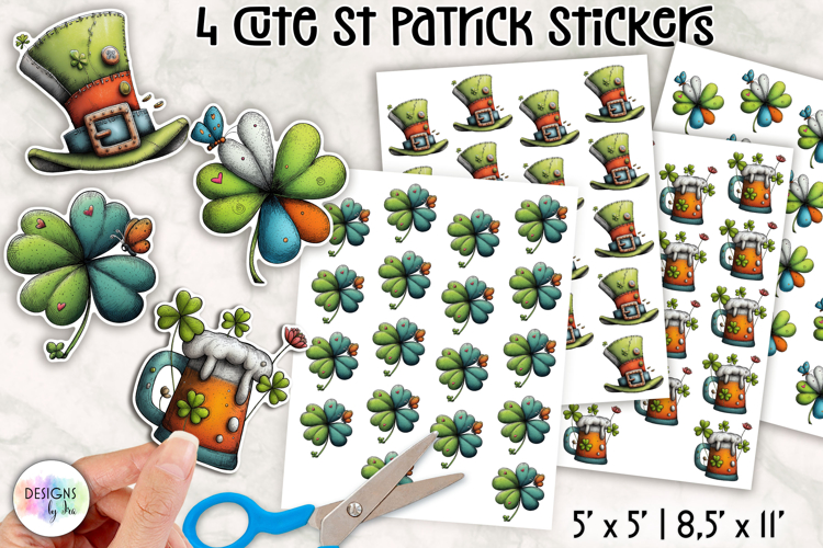 Cute St Patrick Stickers, Shamrock Animals and Lucky Clover