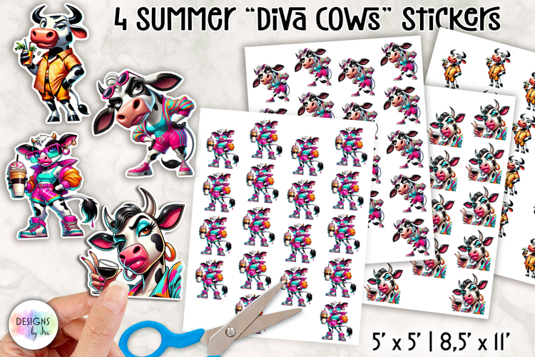 Summer Cows Stickers PNG, Cute and Stylish Cow Clipart