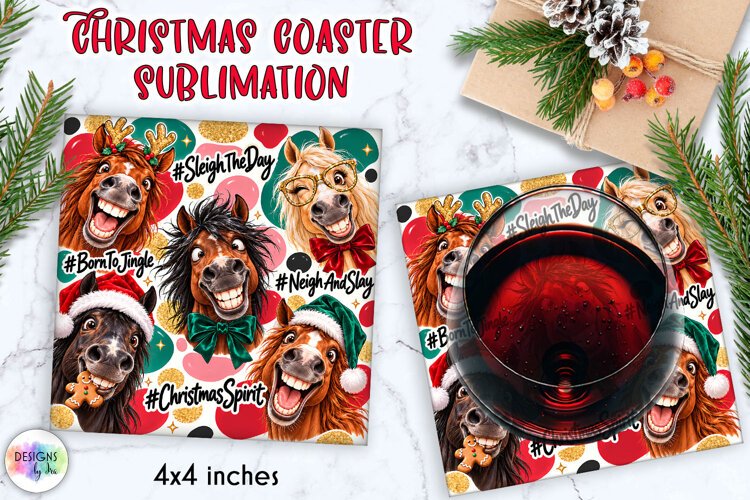 Funny Christmas Horse Coaster Sublimation example image 1