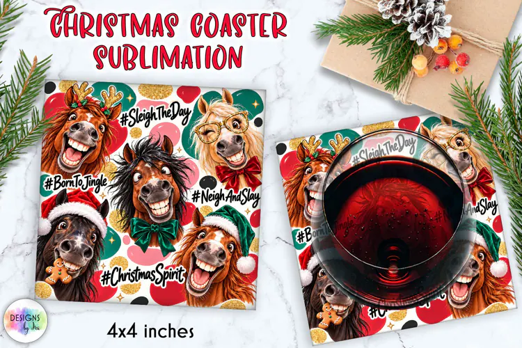 Funny Christmas Horse Coaster Sublimation