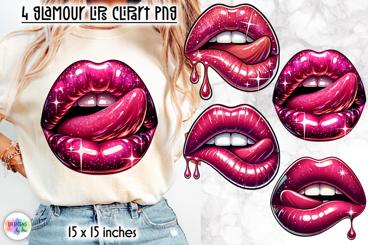 Glitter Tongue Lips Clipart PNG, Sparkly Lips Print