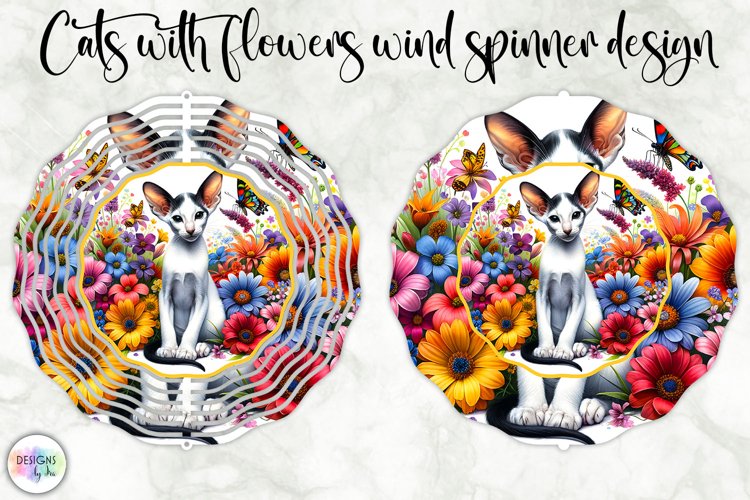 Cat with Flowers Wind Spinner, Spring Flowers and Kitten PNG example image 1