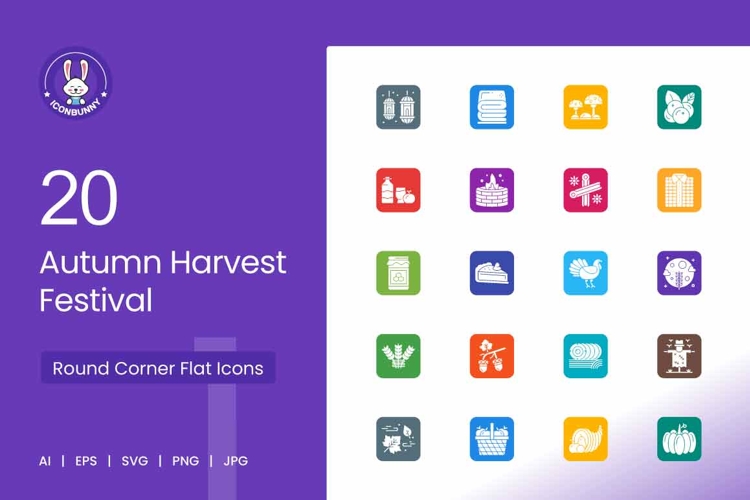 Autumn Harvest Round Corner Flat Icons