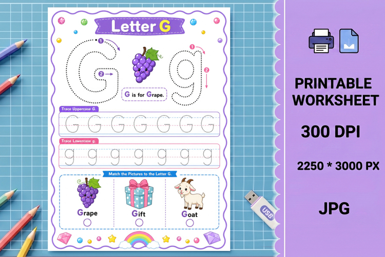 Letter g uppercase printable alphabet tracing worksheet