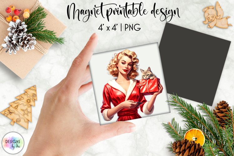 Watercolour Christmas Magnet | Vintage Pinup Girls Christmas