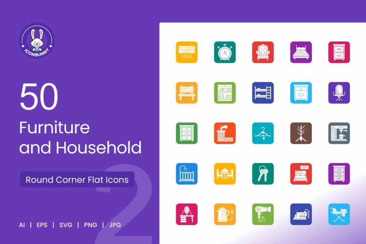 Furniture & Household Round Corner Flat Icons