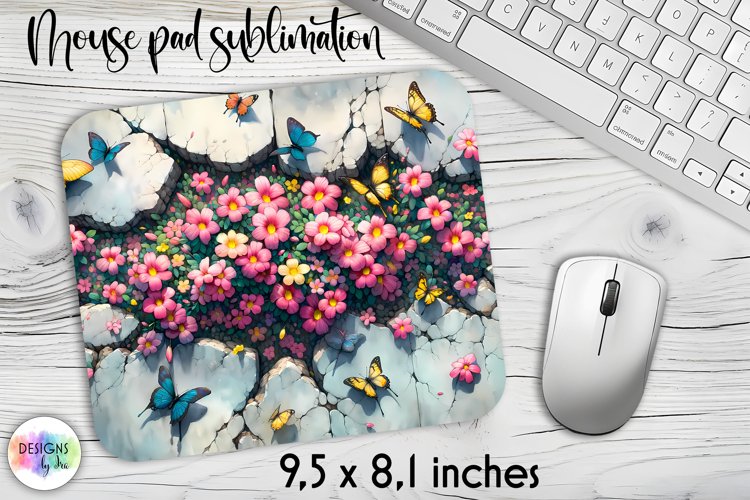 Cracked Wall with Flowers Mouse Pad, Floral Mouse Pad Print example image 1