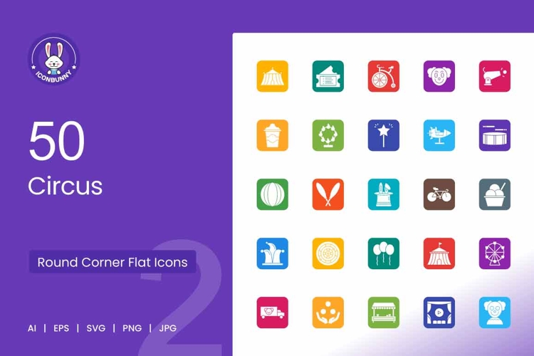 Circus Round Corner Flat Icons example image 1