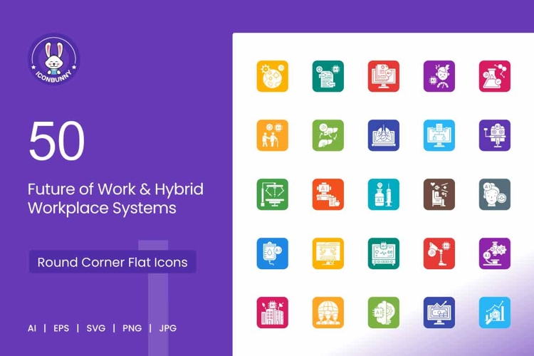 50 Future of Work & Hybrid Workplace Systems Icons