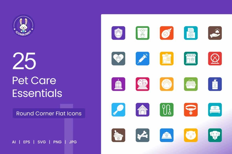 Pet Care Essentials Round Corner Flat Icons example image 1