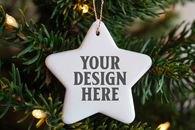 Christmas Star Ceramic Ornament Mockup | Holiday Star Tree example image 1