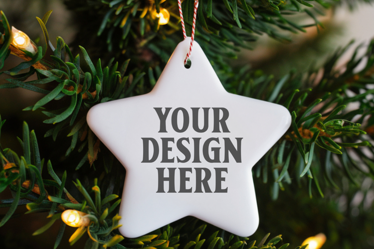 Christmas Star Ceramic Ornament Mockup | Holiday Star Tree