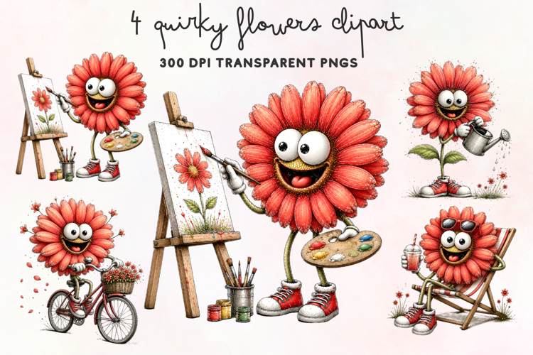 Quirky Flowers Clipart PNG