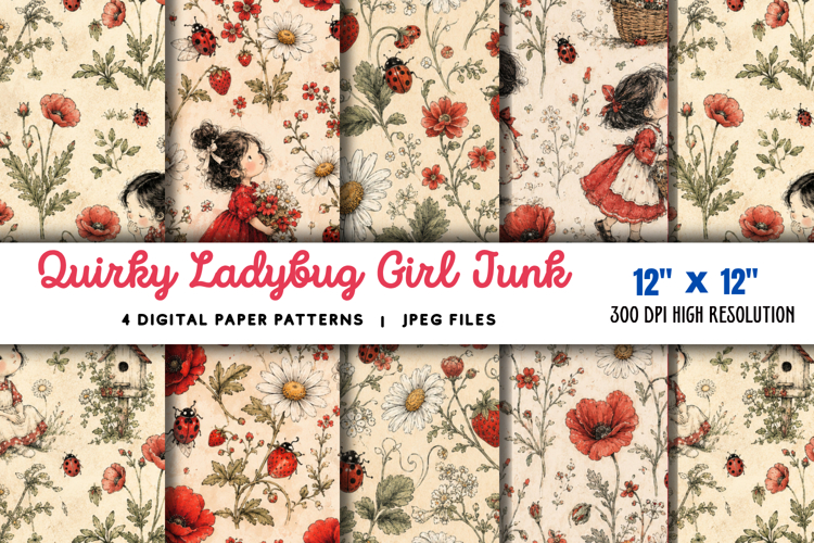 Quirky Ladybug Girl Junk Journal JPG
