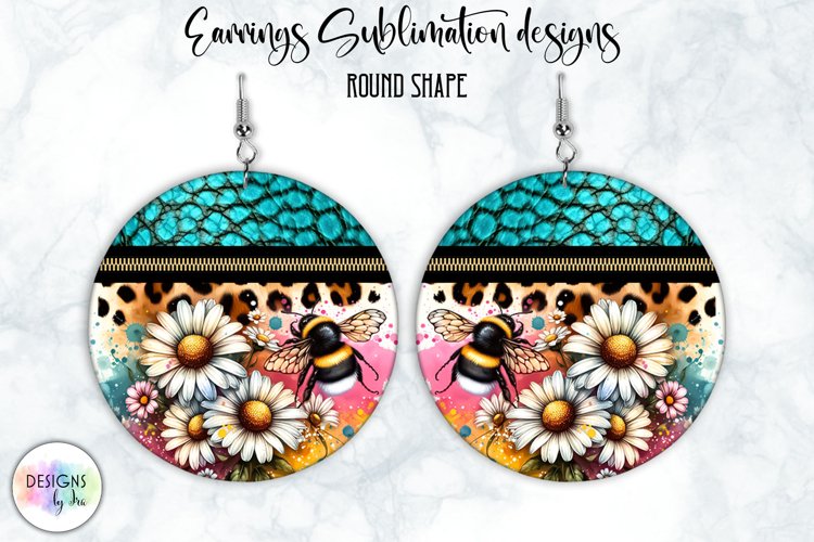 Peony and Sunflowers Earrings Sublimation | Round Earrings