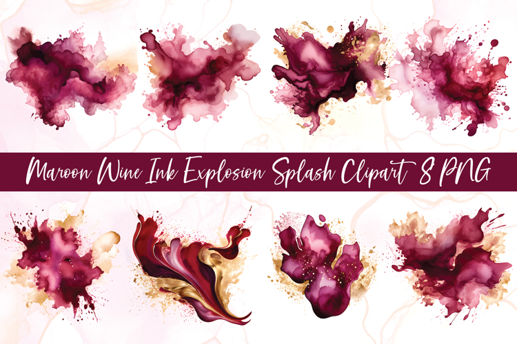Maroon Wine Ink Explosion Splash Clipart 8